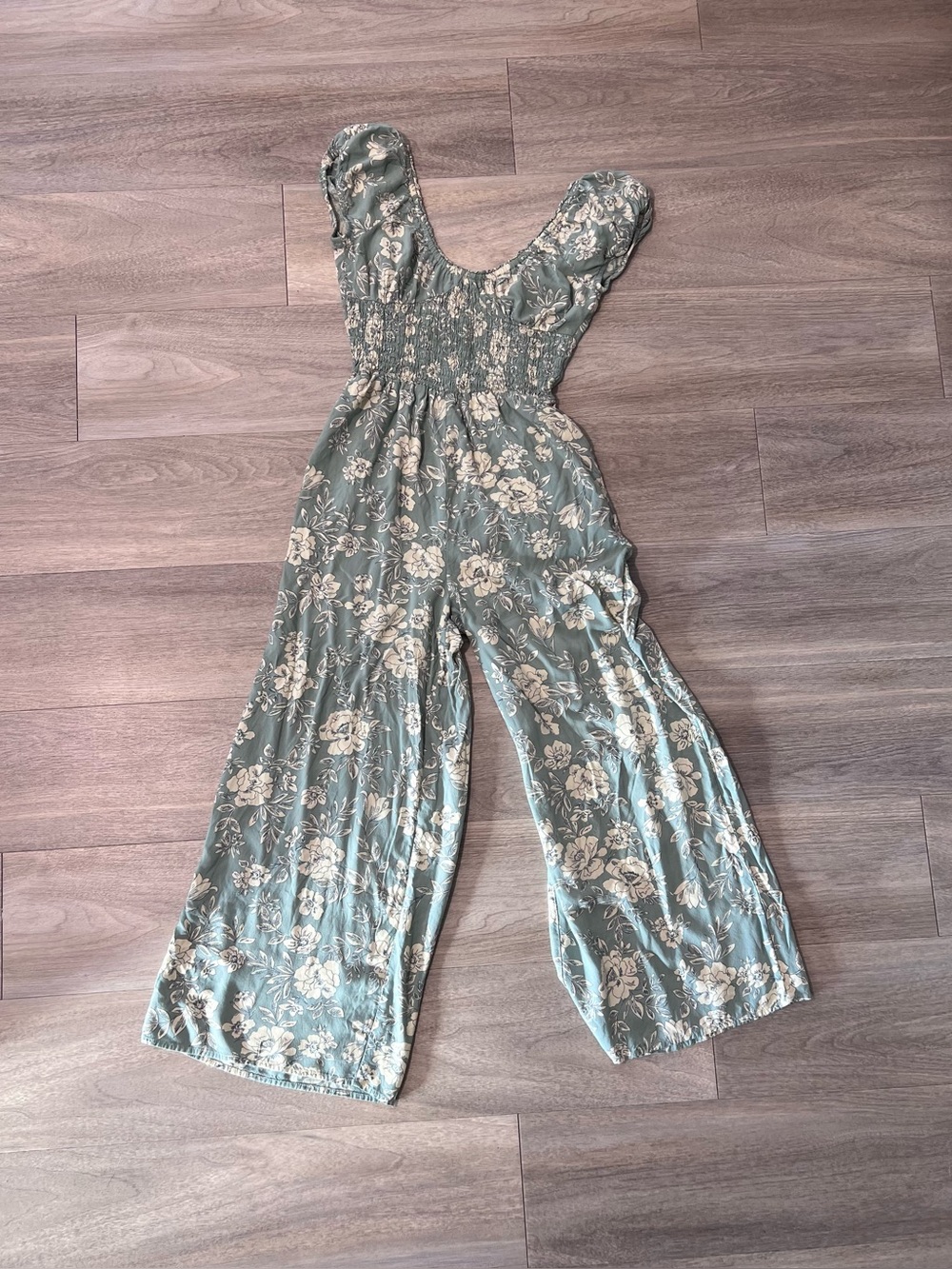 Patrons of Peace Olive Green Floral Smocked Jumpsuit